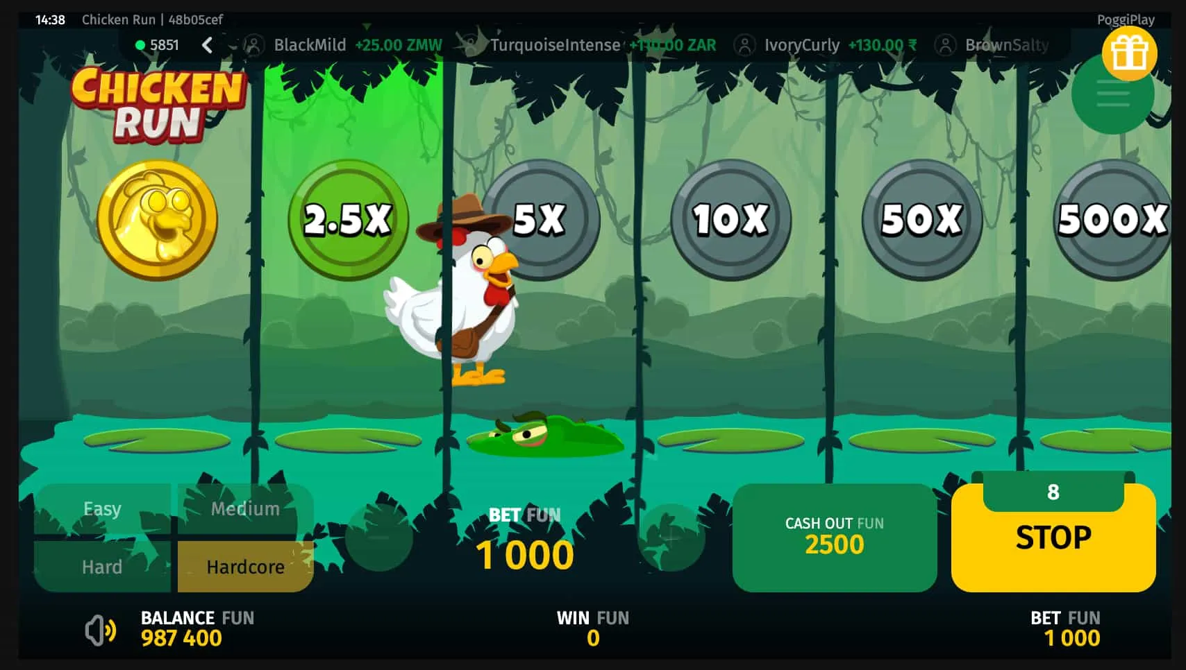 Cztery poziomy trudności i mnożniki w Chicken Run